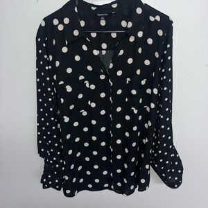 Relativity Black Blouse with White Polka Dots Button-Down